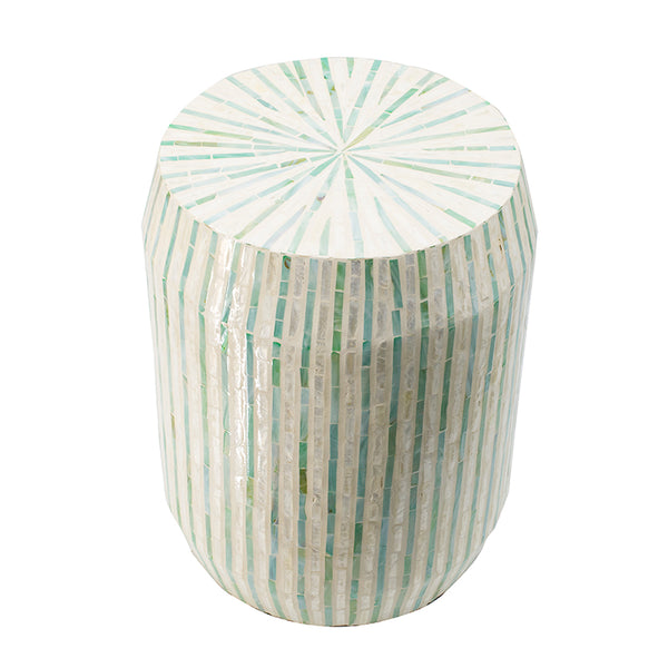 Cylindrical Green and Ivory Stool- Side Table