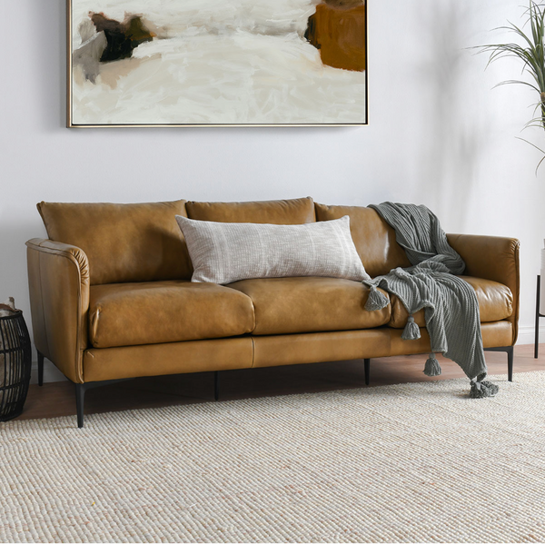 Ansley Modern Leather Sofa in Cognac