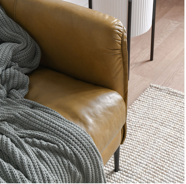 Ansley Modern Leather Sofa in Cognac