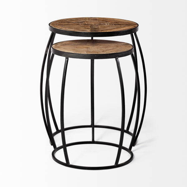 Wood and Iron Round Side Table