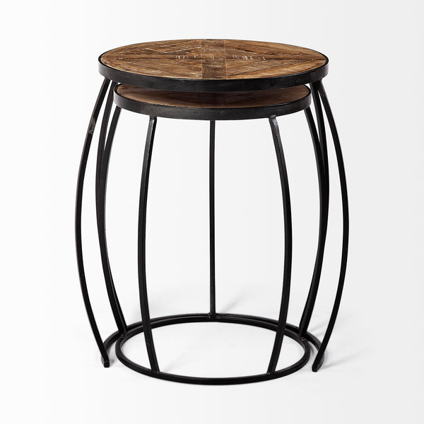 Wood and Iron Round Side Table