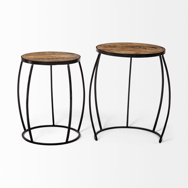 Wood and Iron Round Side Table