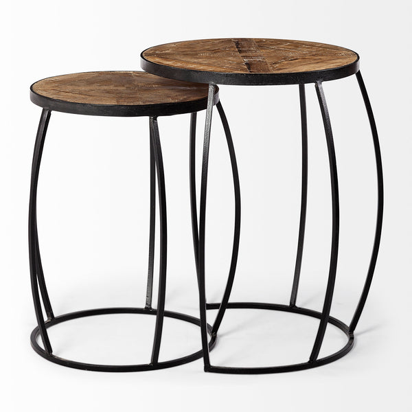 Wood and Iron Round Side Table