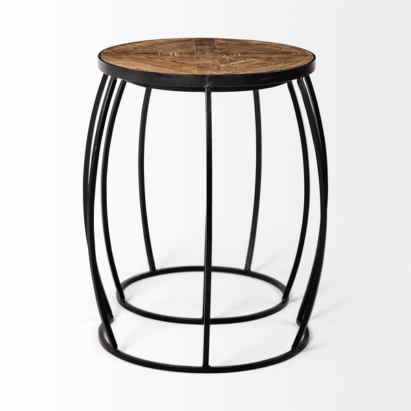 Wood and Iron Round Side Table