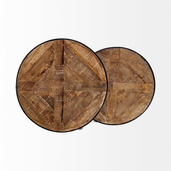 Wood and Iron Round Side Table