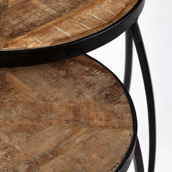 Wood and Iron Round Side Table
