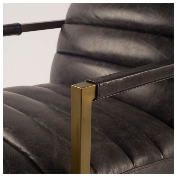 Black Leather and Brass Modern Armchair - CENTURIA