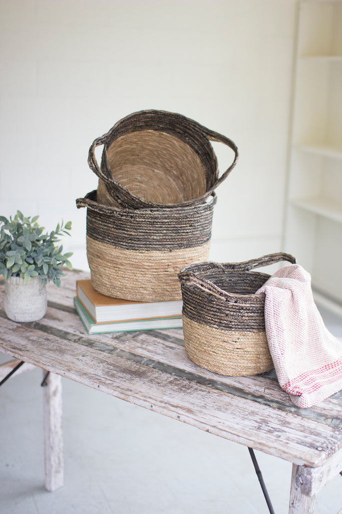 Grey and Tan Rattan Baskets Set/3 - CENTURIA