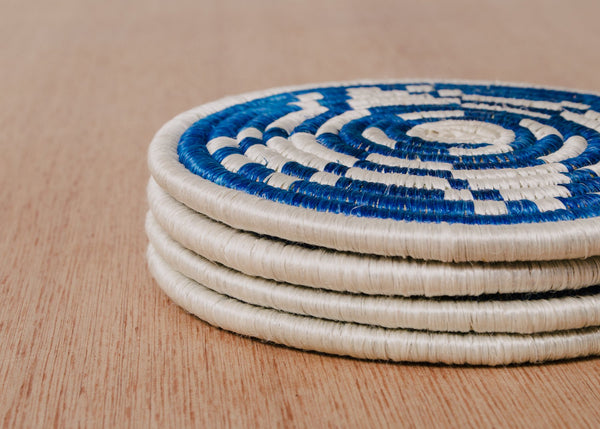Blue and White Hand Woven Coasters Set/4 - CENTURIA