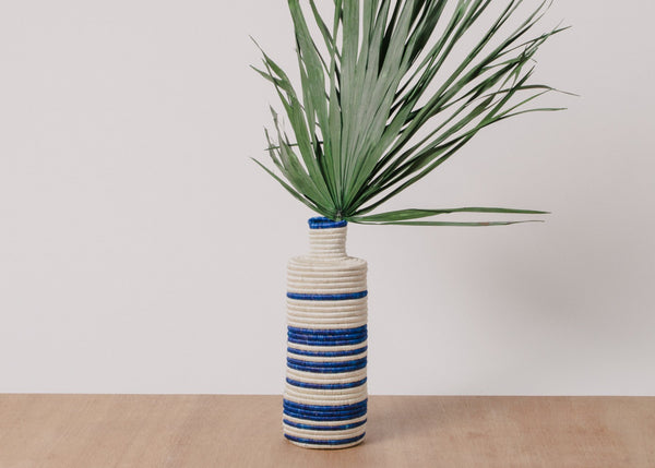 Blue and White Striped Sweet Grass Vase - CENTURIA