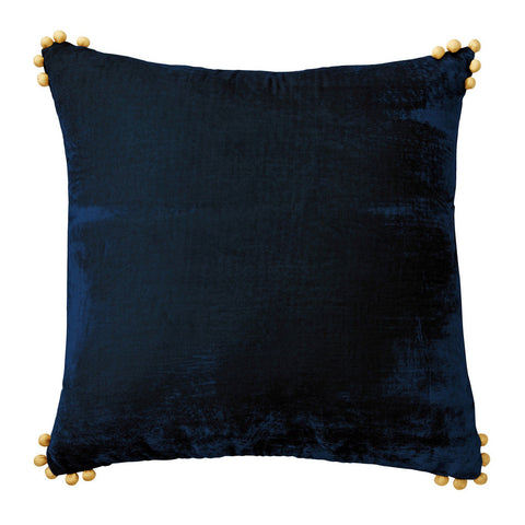 Blue Velvet Pom Pom Pillow - CENTURIA