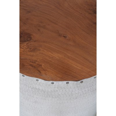 Teakwood and Hammered Silver Side Table - CENTURIA