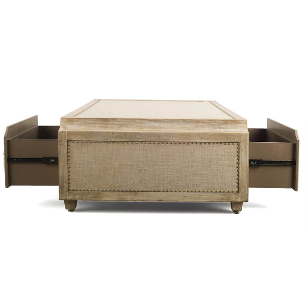 Linen and Nailhead Whitewashed Coffee Table - CENTURIA