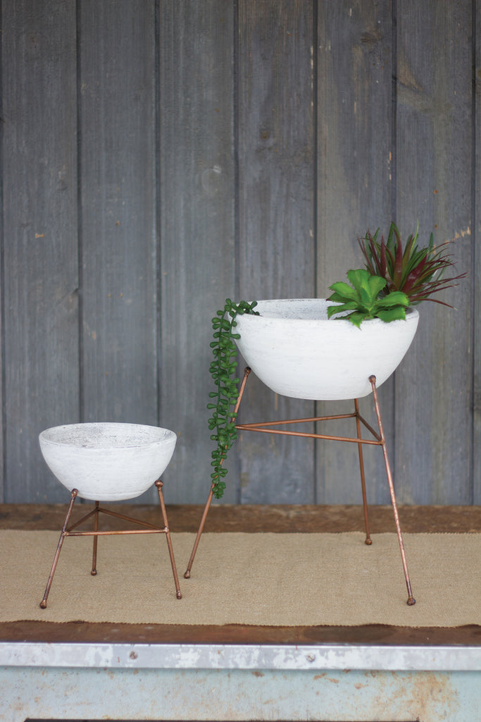 White Washed Clay Planters-Set/2 - CENTURIA