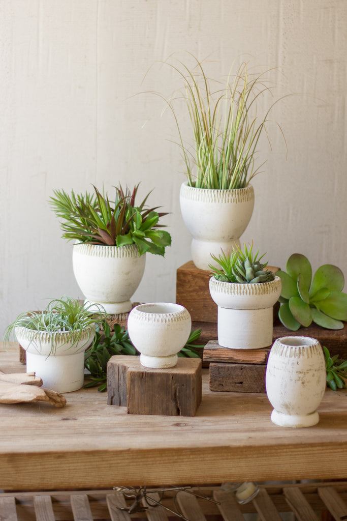 Set of 6 White Washed Clay Vases - CENTURIA
