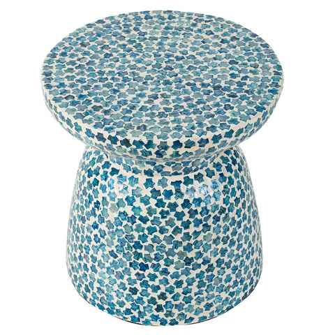 Tropical Blue Capiz Stool- Side Table