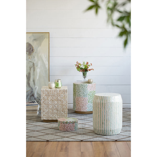 Cylindrical Green and Ivory Stool- Side Table