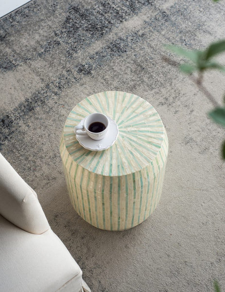 Cylindrical Green and Ivory Stool- Side Table