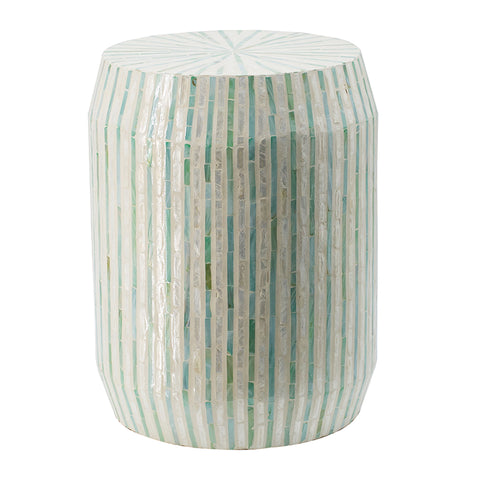 Cylindrical Green and Ivory Stool- Side Table