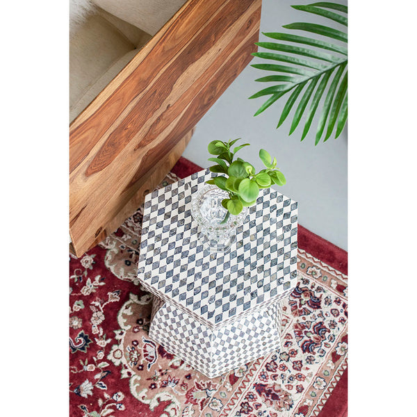 Black and White Hexagon Stool- Table