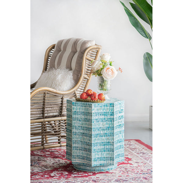 Starburst Turquoise Capiz Stool- Side Table