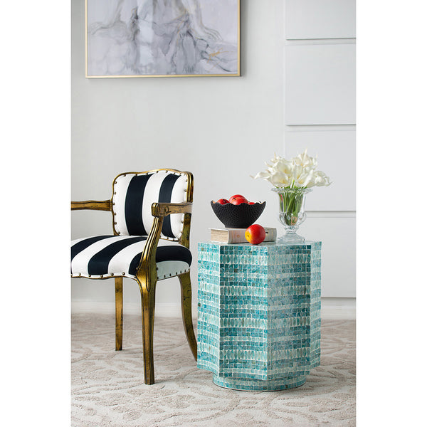 Starburst Turquoise Capiz Stool- Side Table