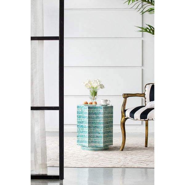 Starburst Turquoise Capiz Stool- Side Table