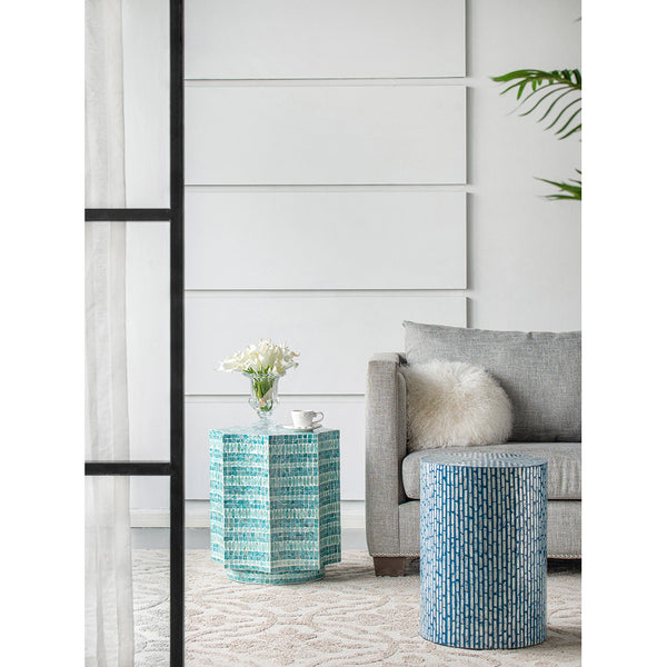 Starburst Turquoise Capiz Stool- Side Table