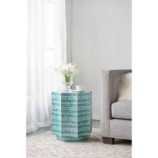 Starburst Turquoise Capiz Stool- Side Table