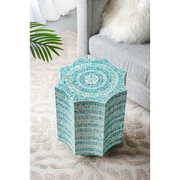 Starburst Turquoise Capiz Stool- Side Table