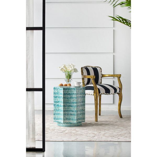 Starburst Turquoise Capiz Stool- Side Table