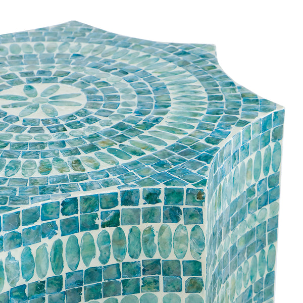 Starburst Turquoise Capiz Stool- Side Table