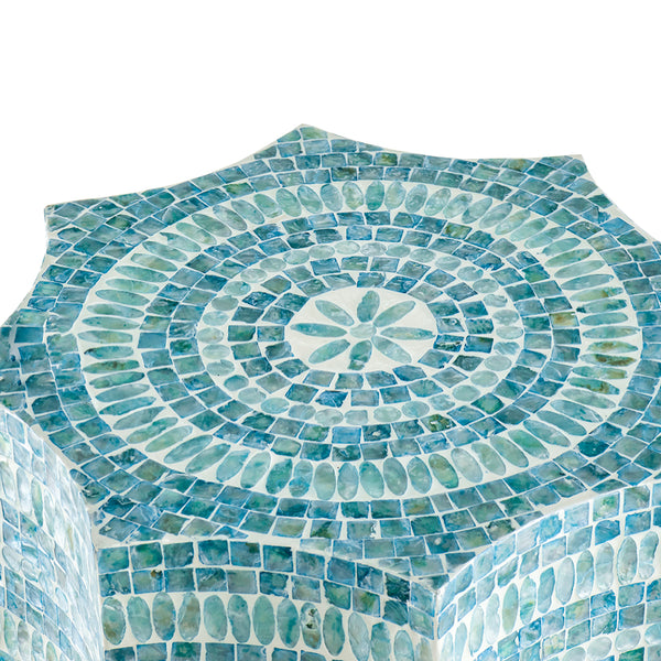 Starburst Turquoise Capiz Stool- Side Table