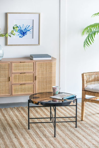 Organic Modern Teak and Black Coffee Table