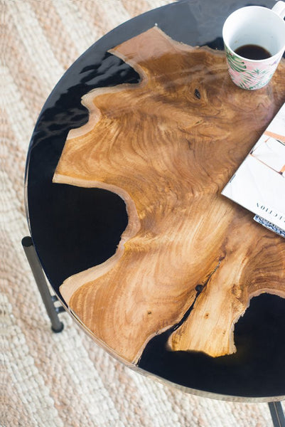 Organic Modern Teak and Black Coffee Table
