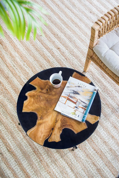 Organic Modern Teak and Black Coffee Table