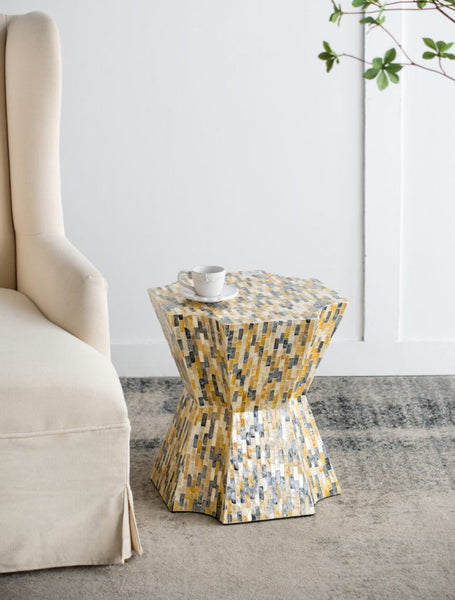 Geometric Gold and Blue Stool-Table