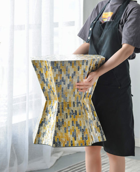 Geometric Gold and Blue Stool-Table