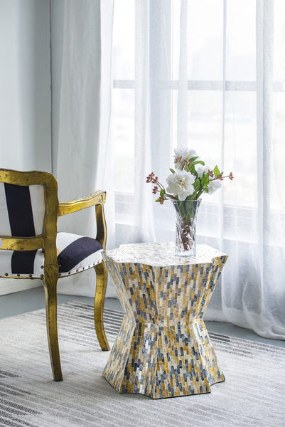 Geometric Gold and Blue Stool-Table