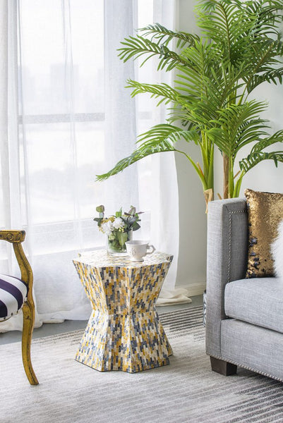 Geometric Gold and Blue Stool-Table