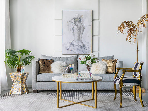 Geometric Gold and Blue Stool-Table