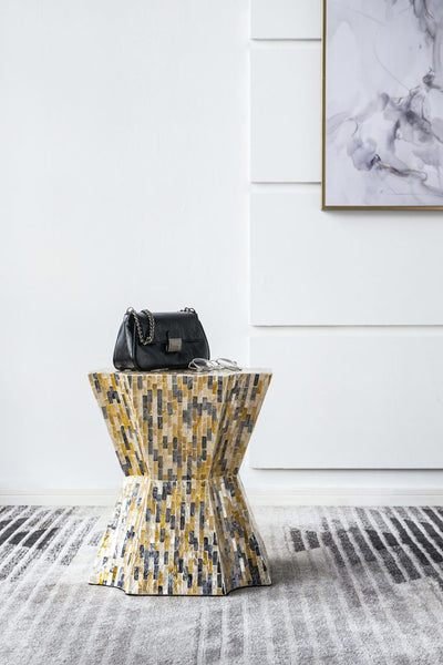 Geometric Gold and Blue Stool-Table