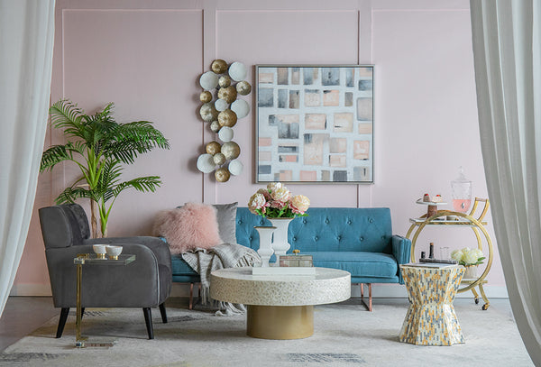 Geometric Gold and Blue Stool-Table