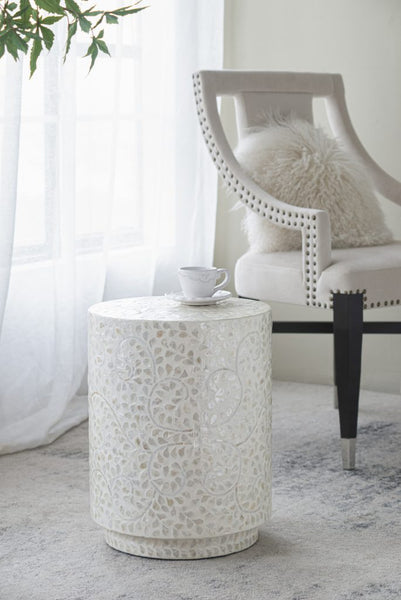 Ivory Floral Capiz Stool-Side Table