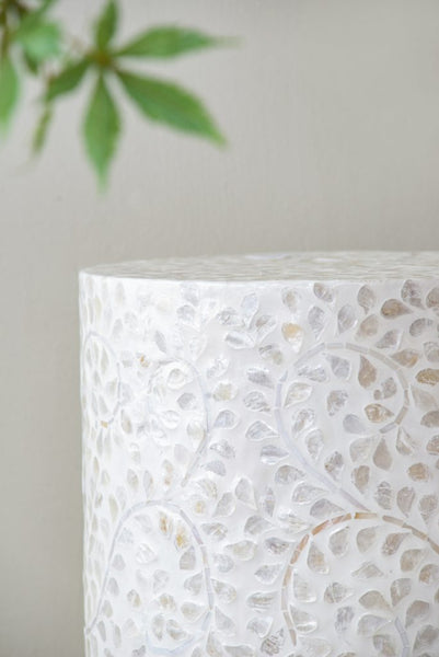 Ivory Floral Capiz Stool-Side Table