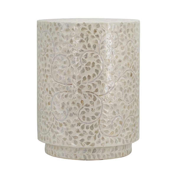 Ivory Floral Capiz Stool-Side Table