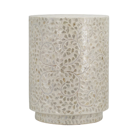 Ivory Floral Capiz Stool-Side Table