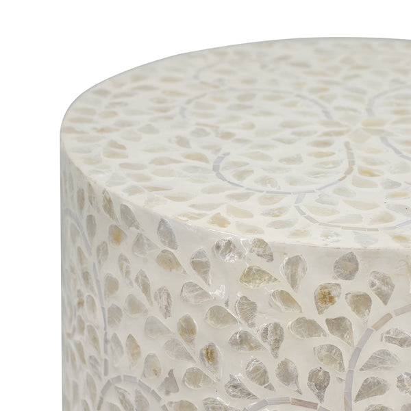 Ivory Floral Capiz Stool-Side Table