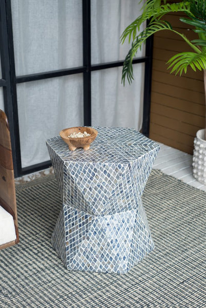 Blue Capiz Stool-Side Table