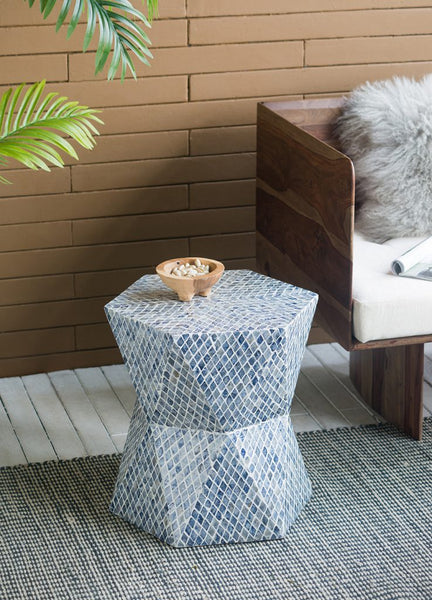 Blue Capiz Stool-Side Table